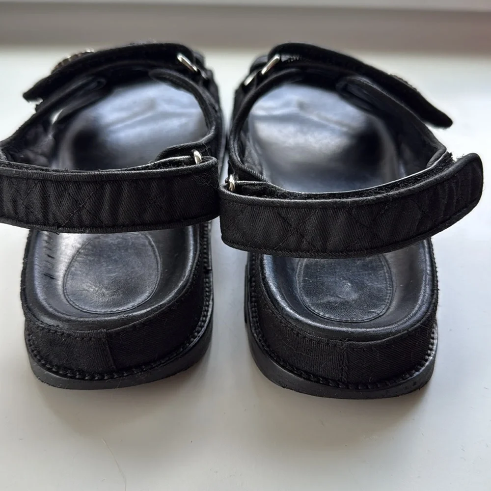 Chanel Quilted Dad Sandals, Black, Size 39.5